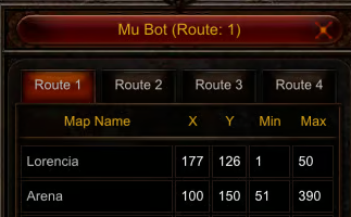FastMU Helper Bot route example from Lorencia to Arena