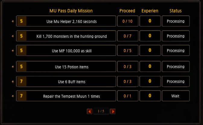 MU Pass Daily Mission objectives and progress