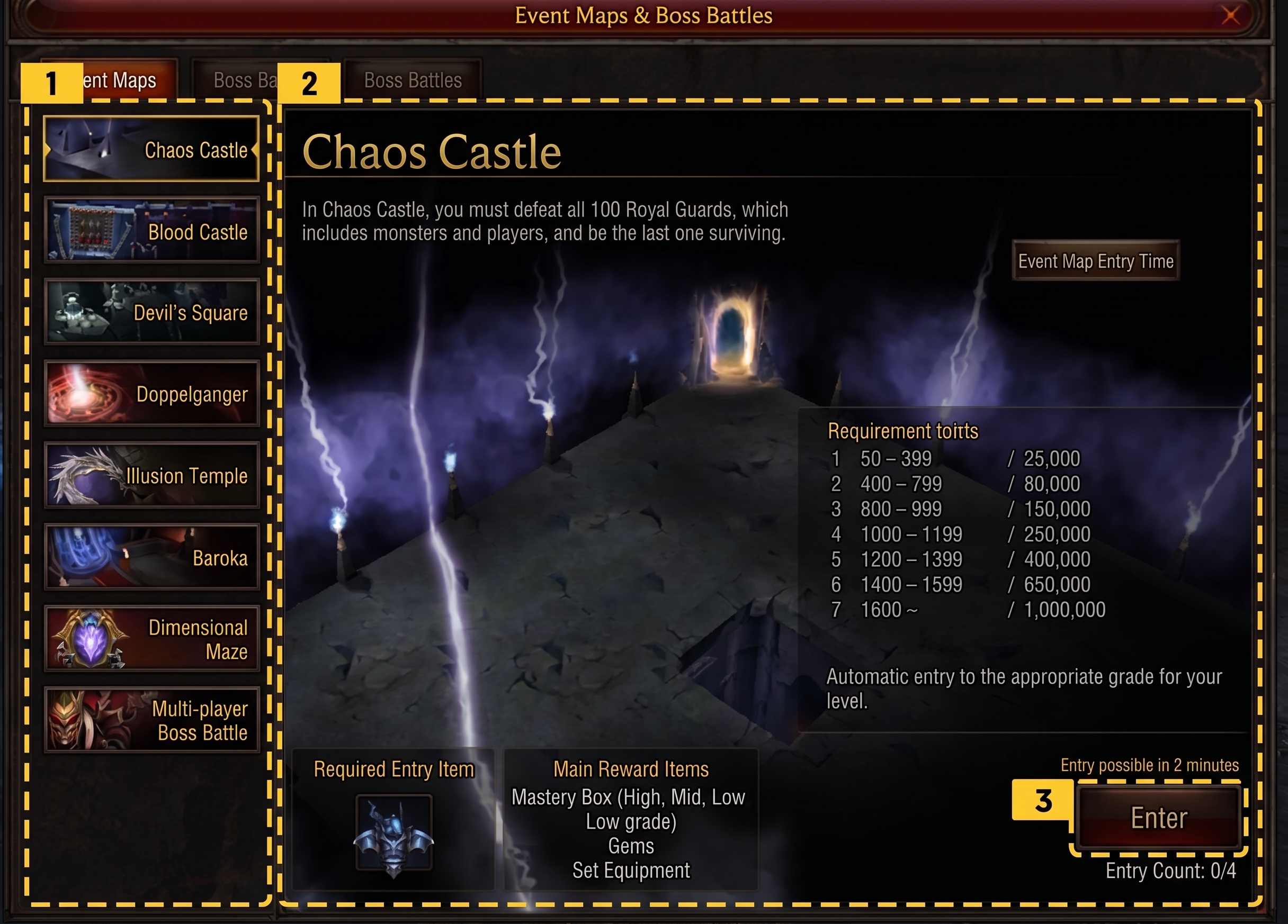 Event Map integrated UI showing the content list and information screen with the entry or movement button