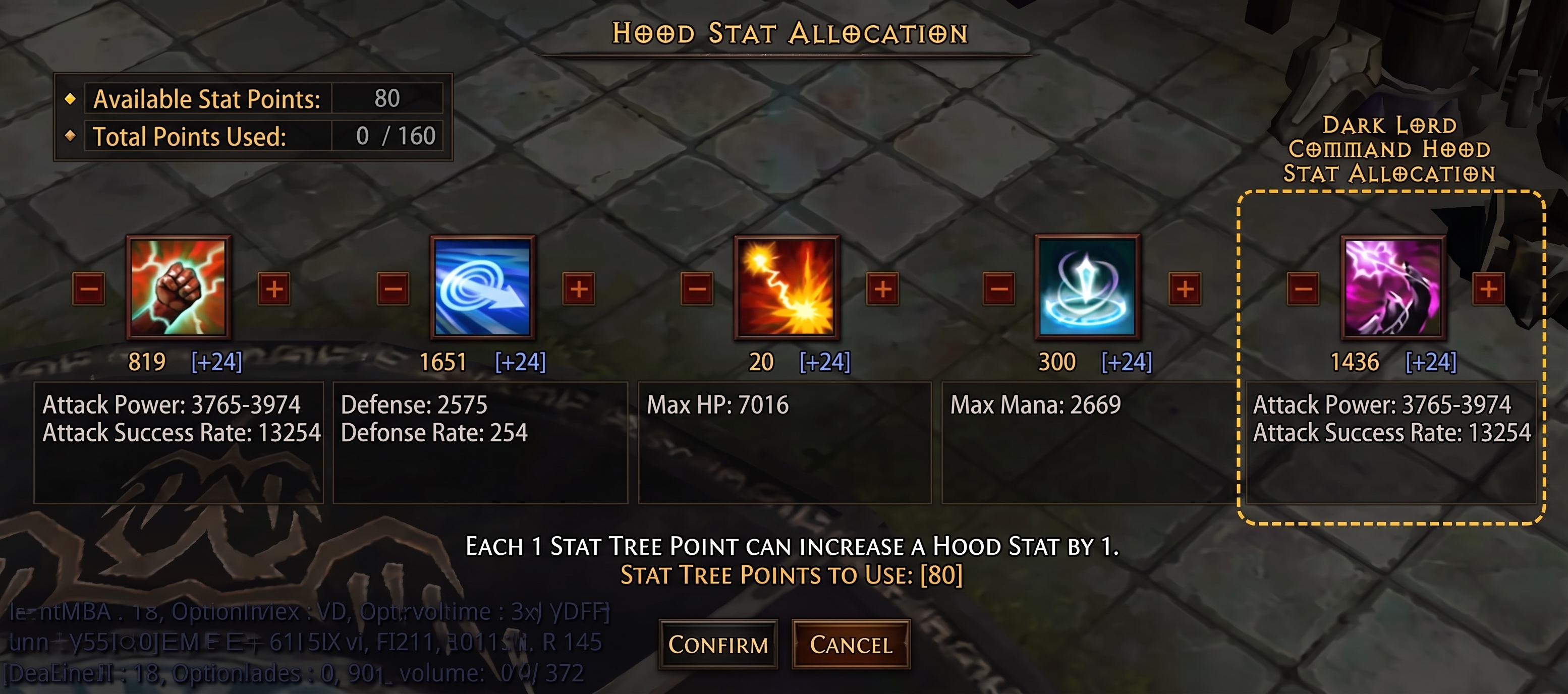 Dark Lord 4th Stat enhancement window with the new Command variable stat highlighted