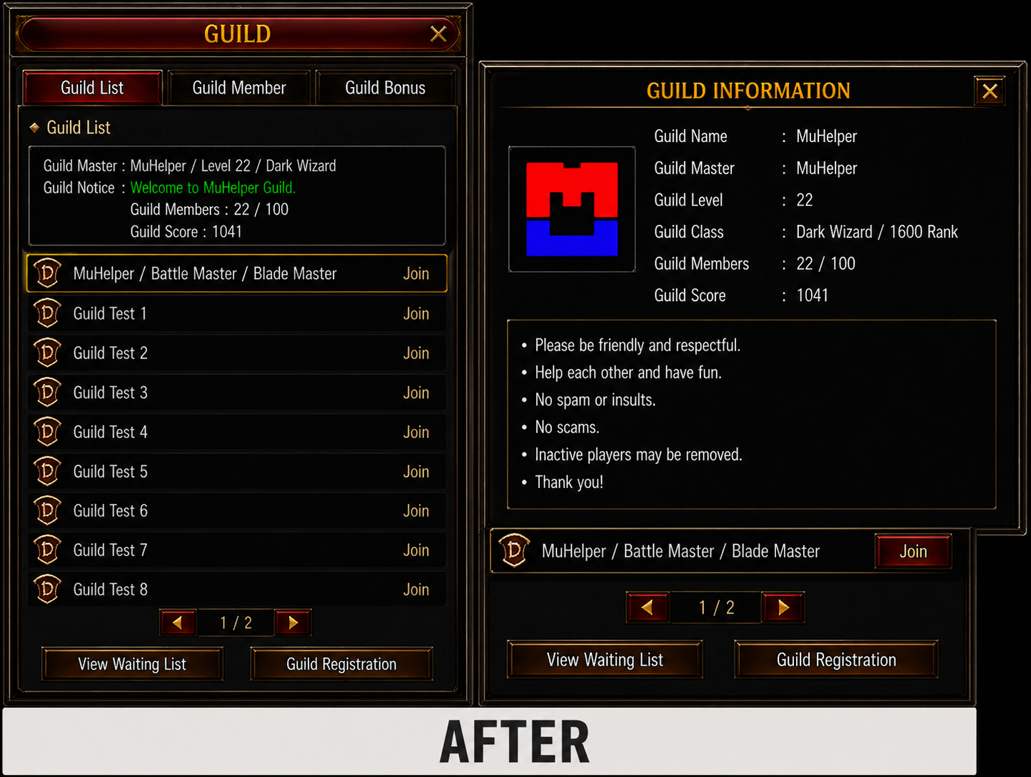 Guild Search UI Changes after