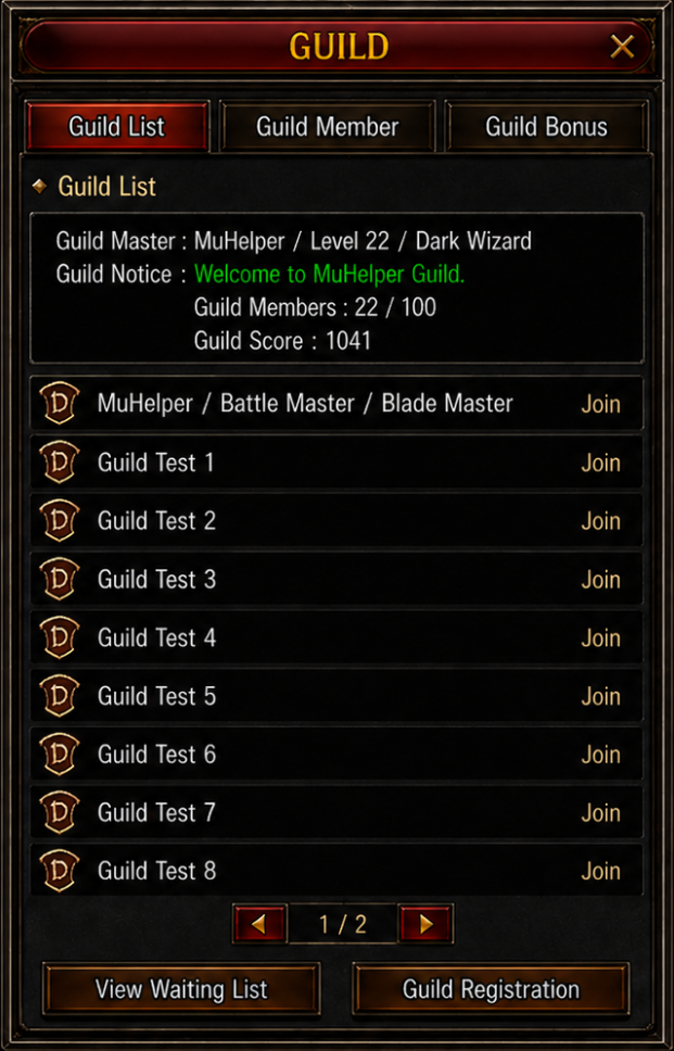 Guild Search UI Changes before